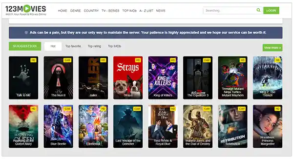 123Movies homepage