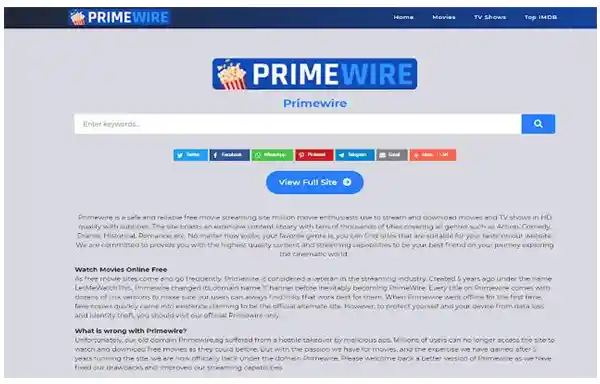 PrimeWire Homepage