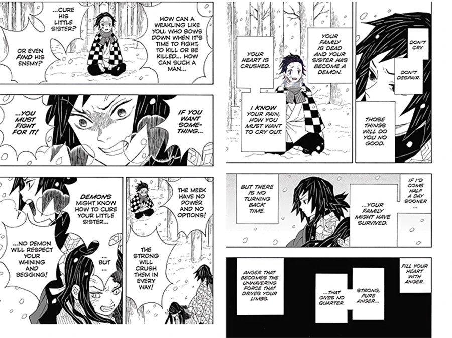 Giyuu tells tanjiro that he must find strength to move forward and save Nezuko