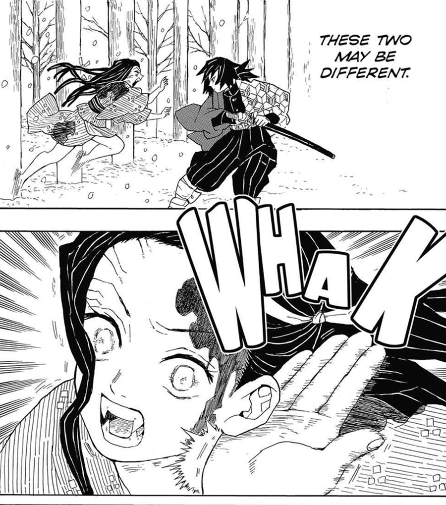 Seeing Nezuko protecting Tanjiro, Giyuu decides to protect the siblings